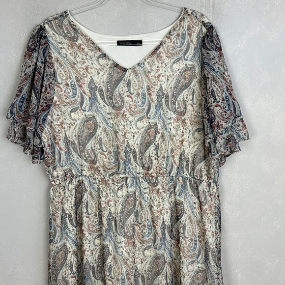 Mikarose The London maxi dress size XXL white paisley chiffon side slits modest - Picture 3 of 14